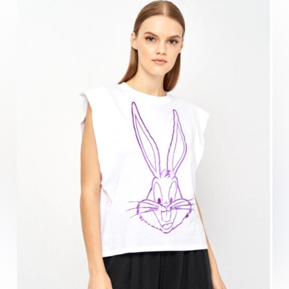Zara graphic Looney Tunes lilac foil Bugs Bunny portrait, size small